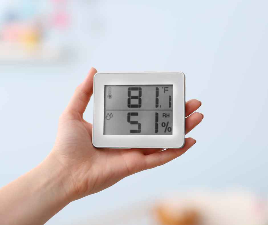Checking humidity levels and temperature in a room